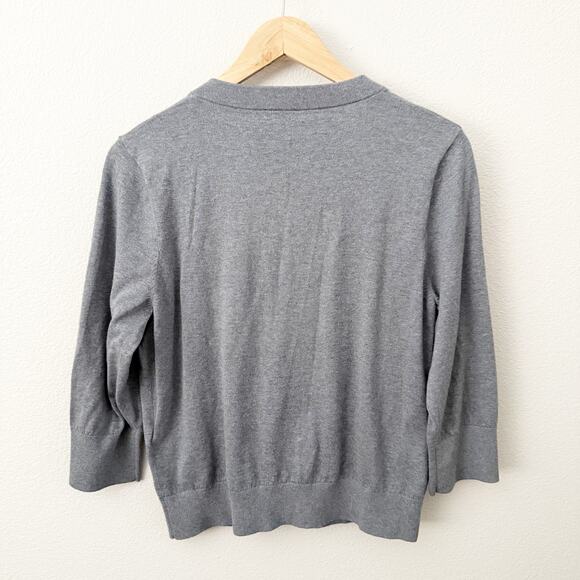 KATE SPADE NY | Gray 3/4" Sleeve Rhinestone Embellished Cardigan Sweater | XL - Picture 6 of 8